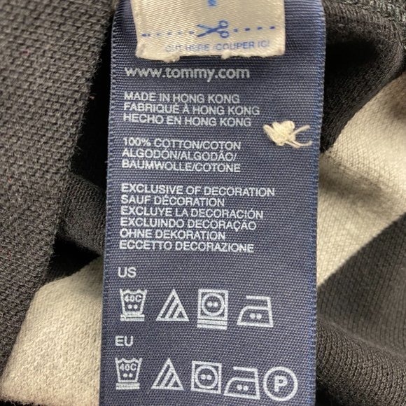 Tommy Hilfiger Polo Shirt Men Medium M Black Gray Stripe Casual Golf Embroidered - Picture 5 of 8